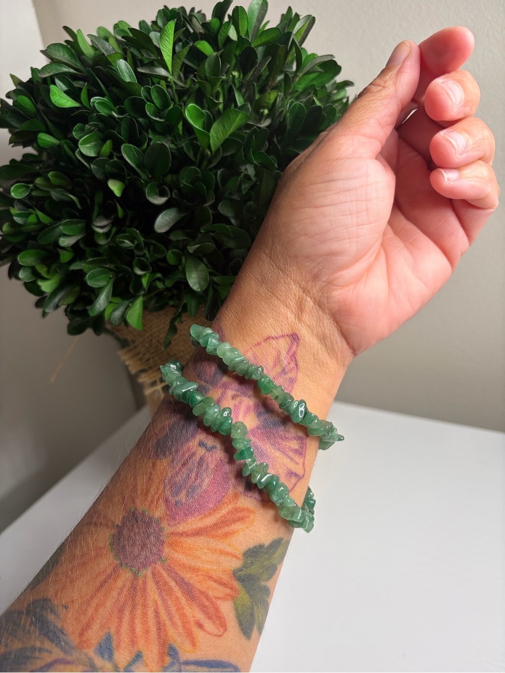 Handcrafted Green Stone Chip Bracelet